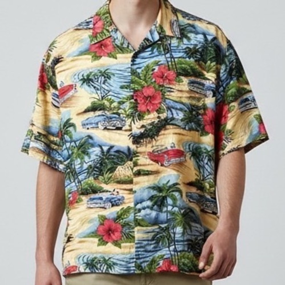 Big Dogs Mens 2X Hawaiian Shirt Tropical Beach Classic Car Show rockabilly retro